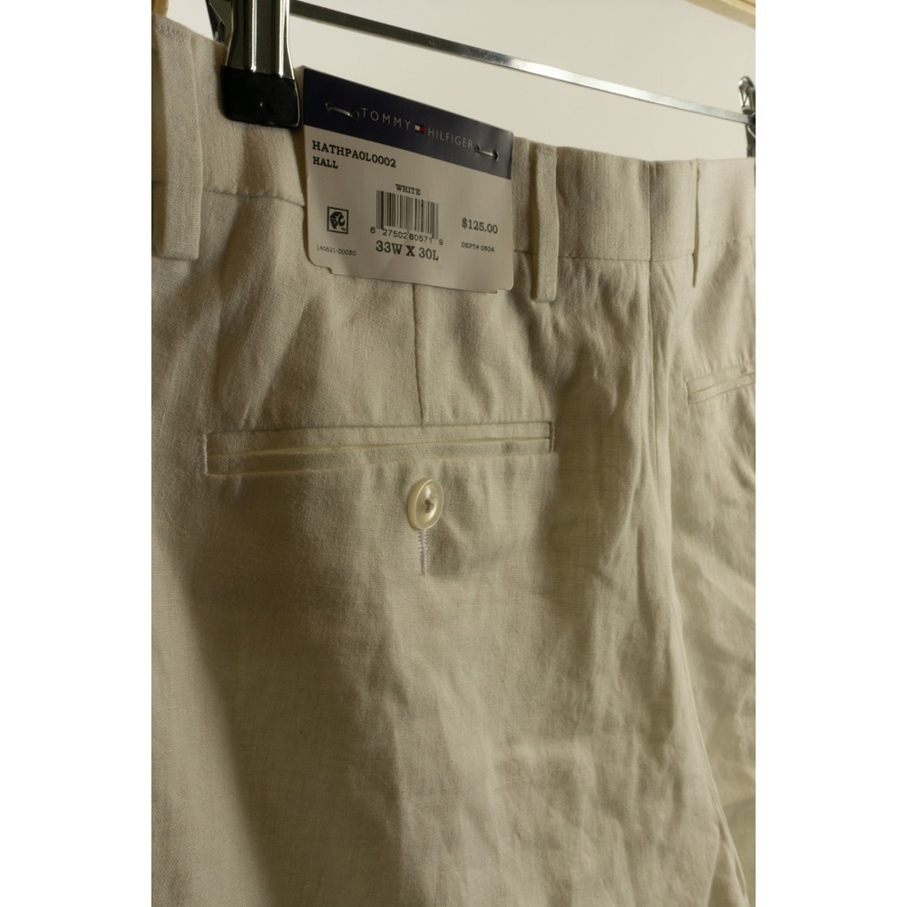 $125 Tommy Hilfiger Modern-Fit Linen Dress Pants Men's 33 x 30 Solid White Flat - Picture 2 of 11